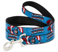 MARVEL COMICS Dog Leash 6-FEET CAPTAIN AMERICA w/Action Pose Weathered Blue NARR