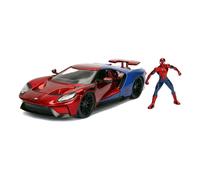 MARVEL COMICS Spiderman 2017 Ford GT Die-cast Toy Sports Car, 1:24 Scale, Red/Bl