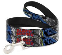 MARVEL COMICSDog Leash 6-FEET BLACK PANTHER Action Poses/Stacked Comics Grays/Ye