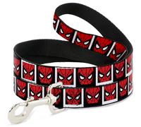 MARVEL COMICSDog Leash Spider-Man Face Black/White Blocks WIDE 1.5"