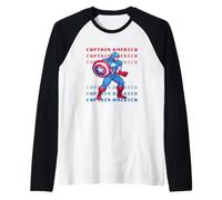 Marvel Cosmic Invasion Captain America RWB Pixel Graphics Maglia con Maniche Raglan