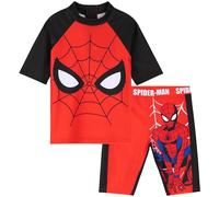 Marvel Costume Piscina Bambino, 2 Pezzo Maglietta Piscina Bambino e Pantaloncini (Rosso/Nero, 9-10 Anni)