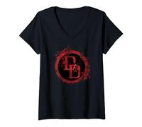 Marvel Daredevil Logo Splatter Maglietta con Collo a V