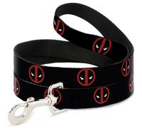 MARVEL DEADPOOL Dog Leash 6-FEET Deadpool Logo Black/Red/White WIDE 1.5"