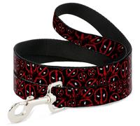 MARVEL DEADPOOL Dog Leash 6-FEET Deadpool Splatter Logo Scattered Black/Red/Whit