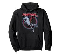 Marvel Deadpool Riding A Unicorn Circle Felpa con Cappuccio, Unisex per adulti, Nero, XL