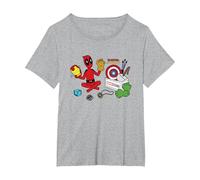 Marvel Deadpool & Wolverine Avengers Tool Box Sketch Icons Maglietta, Donna Plus-Size, Grigio Melange, 2X