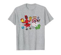 Marvel Deadpool & Wolverine Avengers Tool Box Sketch Icons Maglietta, Uomo, Grigio Melange, 3XL
