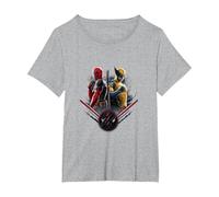 Marvel Deadpool & Wolverine Back To Back Epic Shot Maglietta, Donna Plus-Size, Grigio Melange, 3X