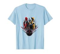 Marvel Deadpool & Wolverine Back To Back Epic Shot Maglietta, Uomo, Celeste, 3XL