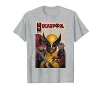 Marvel Deadpool & Wolverine Deadpool & Dogpool Kissing Logan Maglietta, Uomo, Grigio Melange, S