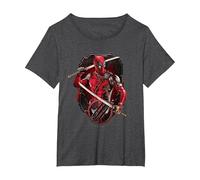 Marvel Deadpool & Wolverine Double Katana Vignette Poster Maglietta, Donna Plus-Size, Grigio Scuro, 3X