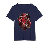 Marvel Deadpool & Wolverine Double Katana Vignette Poster Maglietta, Donna Plus-Size, Navy, 3X