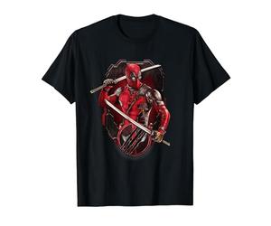 Marvel Deadpool & Wolverine Double Katana Vignette Poster Maglietta, Uomo, Nero, 6XL
