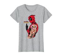 Marvel Deadpool & Wolverine Logan's Face Arm Tattoo Maglietta, Donna, Grigio Melange, M
