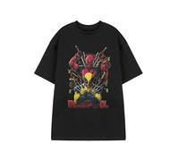 Marvel Deadpool & Wolverine - Maglietta da uomo | T-shirt nera a maniche corte grafica per adulti | Abbigliamento da fan di supereroi e commedia | Merchandising regalo del fumetto del film del 2024, L