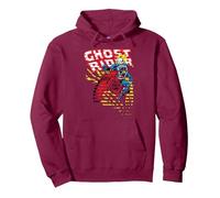 Marvel Ghost Rider Motorcyle On Fire Halftoned Split-Up Felpa con Cappuccio, Unisex per Adulti, Bordeaux, L