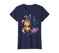 Marvel Guardiani della Galassia Groot Flowers Graphic T-Shirt Maglietta, Donna, Navy, M