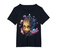 Marvel Guardiani della Galassia Groot Flowers Graphic T-Shirt Maglietta, Donna Plus-Size, Nero, 6X