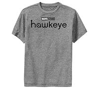 Marvel Hawkeye Yellow Title Logo Boys T-Shirt, Charcoal Heather, Small