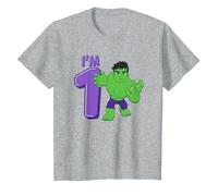 Marvel Hulk Cute Hulk 1st Birthday I'm 1 Maglietta, Bambini, Grigio Melange, 2 Anni