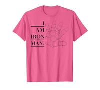 Marvel I Am Iron Man Open Hand Text Maglietta, Uomo, Rosa mélange, M