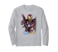 Marvel Infinity War Iron Man Big Portrait Maglia a Manica, Unisex per Adulti, Grigio Melange, M