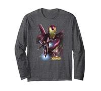 Marvel Infinity War Iron Man Big Portrait Maglia a Manica, Unisex per Adulti, Grigio Scuro, M