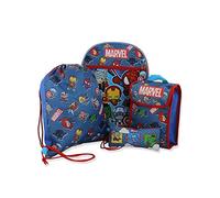 Marvel Kawaii Boys 16" Backpack 5 piece School Set (One Size, Blue) | Marvel - Borsa per libri da 40,6 cm con morbida borsa per il pranzo, borsa da palestra, portachiavi, altro ancora - Forniture