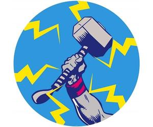 Marvel Komar DOT Carta da parati fotografica rotonda e autoadesiva in tessuto non tessuto - Avengers Thor Hammer Pop Art - Ø 125 cm - Adesivo da parete per cameretta dei bambini - DD1-056