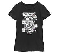 Marvel Likeness The Falcon and The Winter Soldier Character Stack Girl's Solid Crew Tee, Black, X-Small