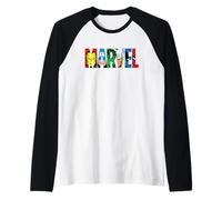 Marvel Logo Classic Avengers & Spider-Man Retro Comic Art Maglia con Maniche Raglan