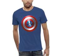 Marvel Maglietta Capitan America, Logo Scudo, Blu Reale, Abbigliamento Supereroe (FR/ES, Alfa/Lettere, L, Normale, Taglia Normale, Nero), Nero , L