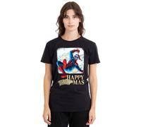 Marvel Maglietta da Donna Spiderman Happy Thwipmas Finestra di Natale, Nero, Nero, XL
