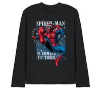 Marvel Maglietta Unisex Marvel Spiderman is Coming to Town, a Maniche Lunghe, Unisex, Maglietta Nera, Nero, XXL