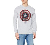 Marvel Men's Captain America Comic Shield Long Sleeve Top, Grey (Sport Grey), X-Large