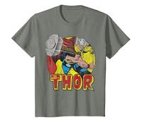 Marvel Mighty Thor Hammer Throw Vintage Maglietta, Bambini, Verde Militare mélange, 4 Anni