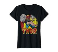 Marvel Mighty Thor Hammer Throw Vintage Maglietta, Donna, Nero, XXL