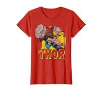 Marvel Mighty Thor Hammer Throw Vintage Maglietta, Donna, Rosso, S