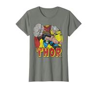 Marvel Mighty Thor Hammer Throw Vintage Maglietta, Donna, Verde Militare mélange, S