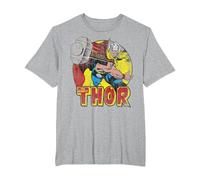 Marvel Mighty Thor Hammer Throw Vintage Maglietta, Uomo Taglie Grandi, Grigio Melange, 3X Tall