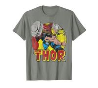 Marvel Mighty Thor Hammer Throw Vintage Maglietta, Uomo, Verde Militare mélange, M