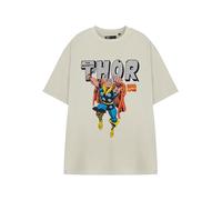Marvel Mighty Thor - Maglietta da uomo a maniche corte con logo classico, abbigliamento per fan dei supereroi, maglietta vintage da uomo, Beige, L
