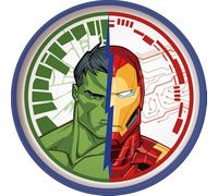 Marvel Piatto piano bianco e blu per bambini in plastica Avengers Iron Man Hulk con base antiscivolo