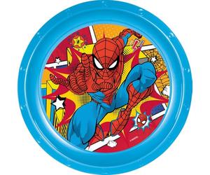Marvel Piatto piano blu per bambini in plastica Spiderman resistente agli urti accidentali e riutilizzabile