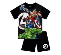 Marvel Pigiama Avengers, Pigiama Estivo per Bambino con Thor, Captain America, Hulk E Iron Man, Completo da Notte Corto per Bambini, Nero 7-8 Anni