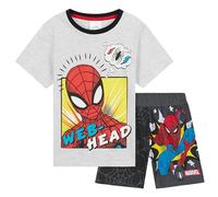 Marvel Pigiama Bambino Pigiama Corto Bambino Estivo Cotone 2-14 Anni Pigiama Spiderman Hulk Captain America Maniche Corte e Pantaloncini Gadget Ufficiale (Grigio/Nero Spiderman, 3-4 Anni)