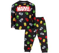 Marvel - Pigiama per Bambini - Pigiama Nero a Maniche Lunghe con Supereroi Indumenti da Notte in Cotone 100% - Merchandise Ufficiale 5/6 Anni