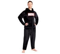Marvel Pigiama Uomo Pile - Pigiama da Uomo Invernale con Cappuccio(Nero, XL)