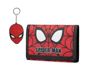 Marvel Portafoglio Bambino - Set Portachiavi e Portafoglio Ragazzo - Iron Man Spiderman Gadget Regalo Ufficiale (Rosso Spiderman)
